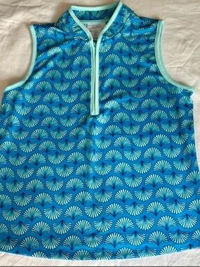 Sigrid Olsen Blue Shell-Print Sleeveless Zip Polo